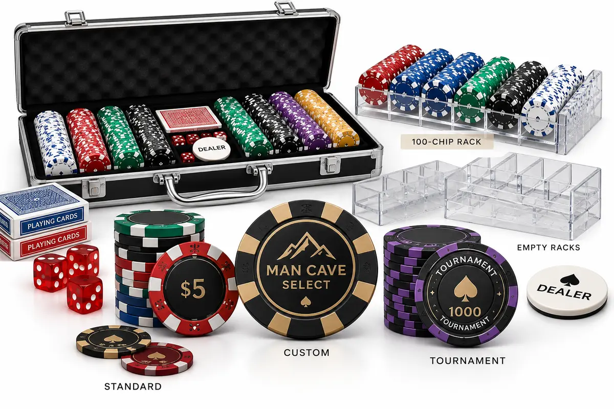 Poker chip selections and storage cases