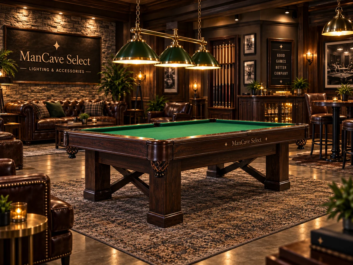 Pool room lighting and furniture