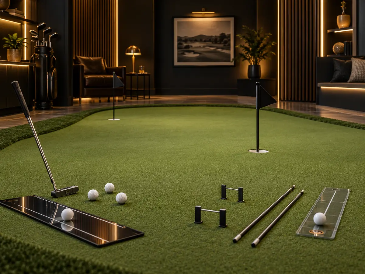 Indoor putting greens and golf training aids