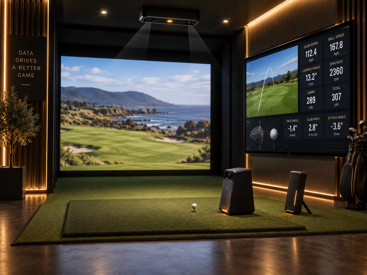 Golf simulators and launch monitors